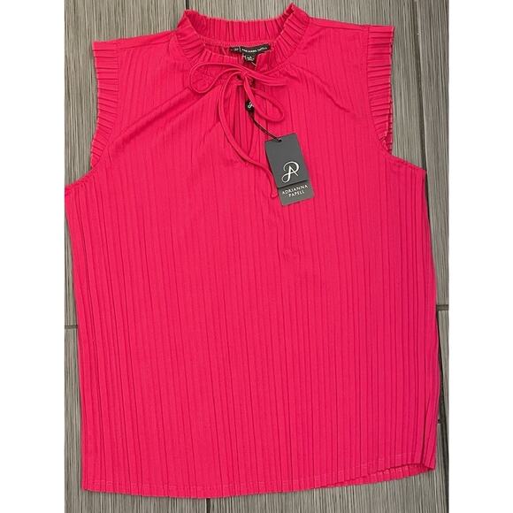 Adrianna Papell Womens Hot Pink Solid Flutter Pleated Tie Top Size Small NWT - Picture 1 of 7